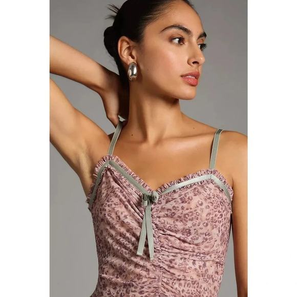 NWT By Anthropologie Sheer Mesh Dress Size L Pink Combo - Picture 4 of 11